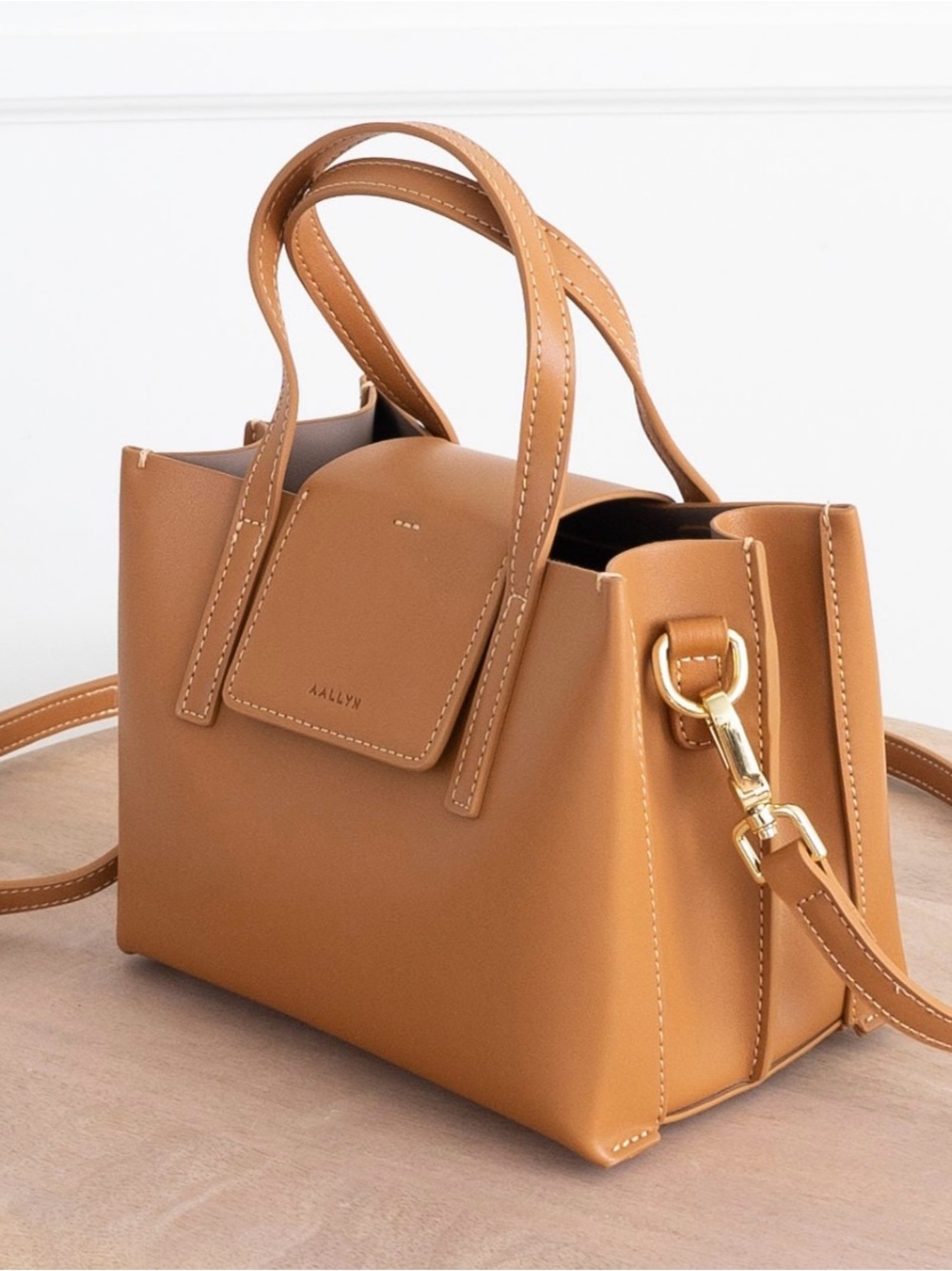 👜AALLYN Mini Stella Satchel Genuine Leather Crossbody Burnt Caramel - Picture 6 of 6